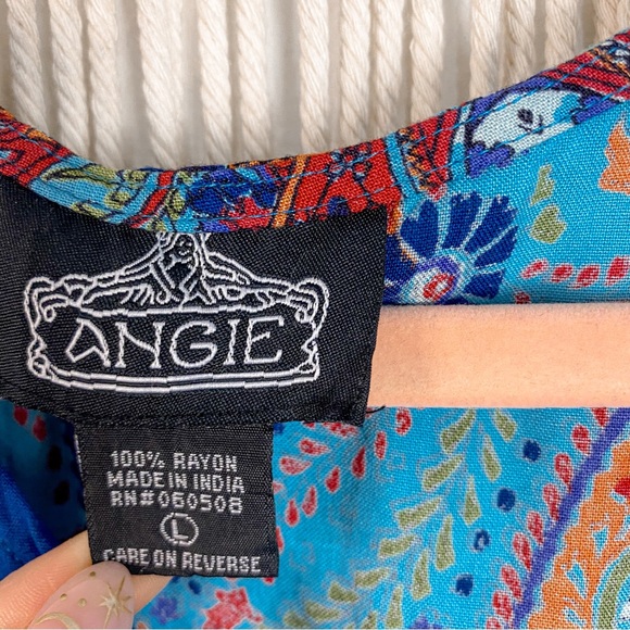 Angie Paisley V Neck Short Sleeve Boho Coverup Dress Size Large - Picture 8 of 10